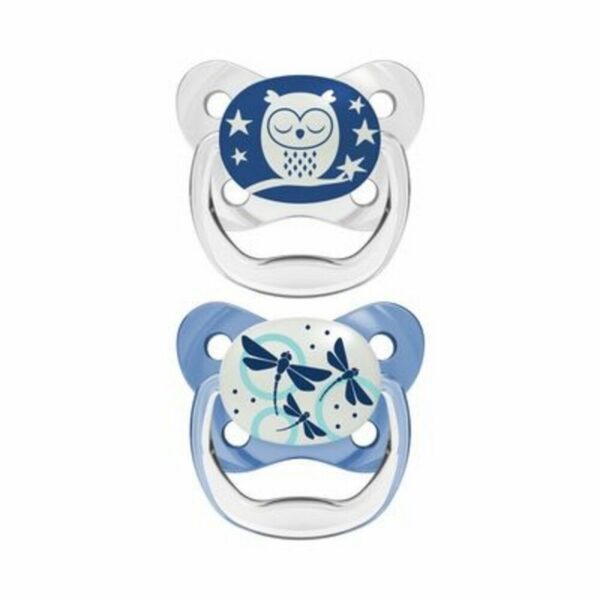 DR. BROWN'S - CHUPETE FLUORESCENTE BUTTERFLY SHIELD ETAPA 1 (O-6 M ) AZUL