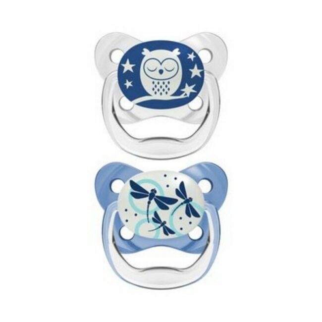 DR. BROWN'S - CHUPETE FLUORESCENTE BUTTERFLY SHIELD ETAPA 1 (O-6 M ) AZUL