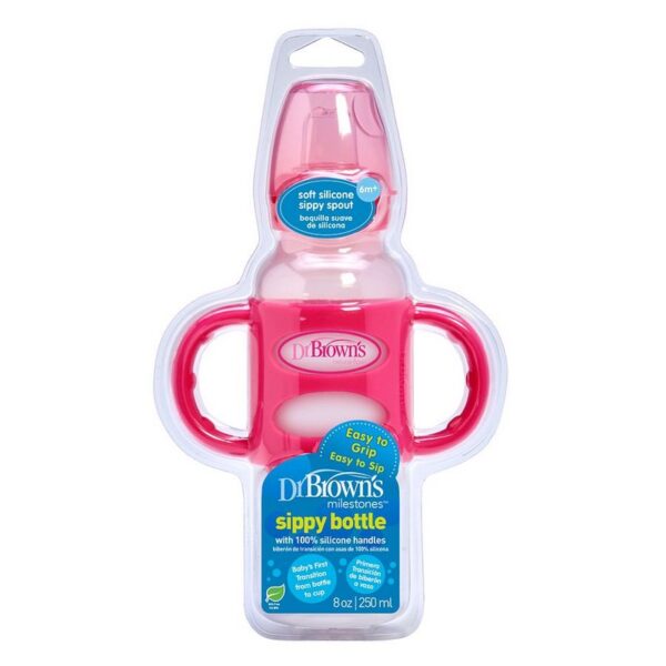 DR. BROWN'S - BIBERON ESTANDAR ROSA 8OZ/250 ML C/MANIJA DE SILICONA SB8105