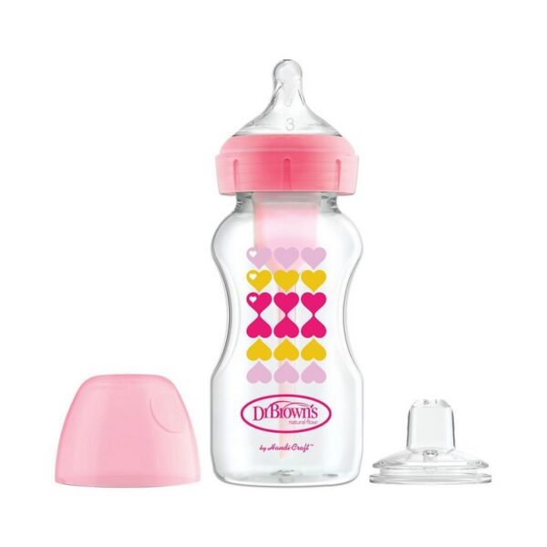 DR. BROWN'S - BIBERON BOCA ANCHA 9OZ/270ML ROSA CON 2 TETINAS WB91604-P3