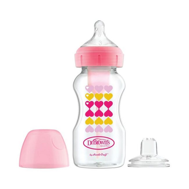DR. BROWN'S - BIBERON BOCA ANCHA 9OZ/270ML ROSA CON 2 TETINAS WB91604-P3