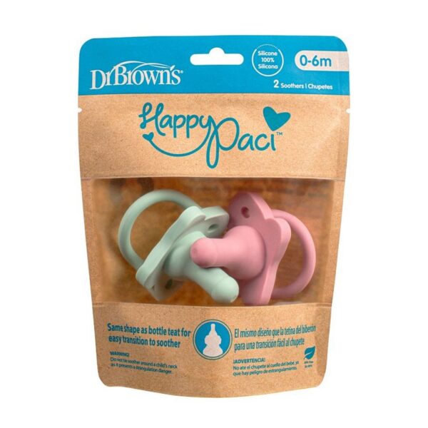 DR. BROWN'S - CHUPETE HAPPYPACI X2 (0-6M) ROSA/VERDE PS12007-INTL