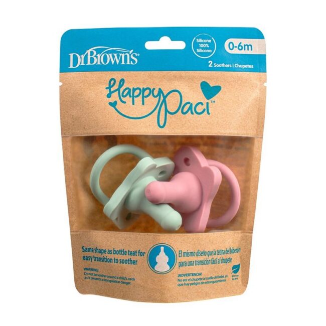 DR. BROWN'S - CHUPETE HAPPYPACI X2 (0-6M) ROSA/VERDE PS12007-INTL