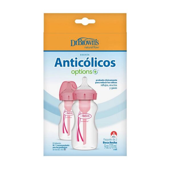 DR. BROWN'S - BIBERON B/ANCHA 9OZ/270ML ROSA PACK X2 WB92601-ESX