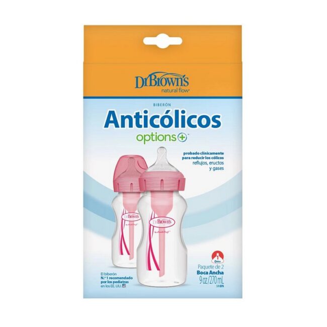 DR. BROWN'S - BIBERON B/ANCHA 9OZ/270ML ROSA PACK X2 WB92601-ESX