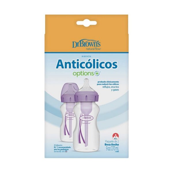 DR. BROWN'S - BIBERON B/ANCHA 9OZ/270ML LILA PACK X2 WB92603-ESX