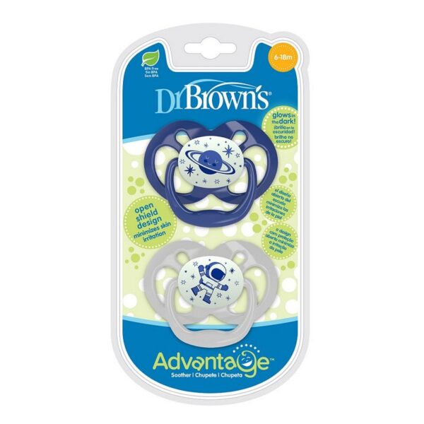 DR. BROWN'S - CHUPETE DE DISTRACCION FLUORESCENTE ETAPA 2 (6-12M) AZULX2 P