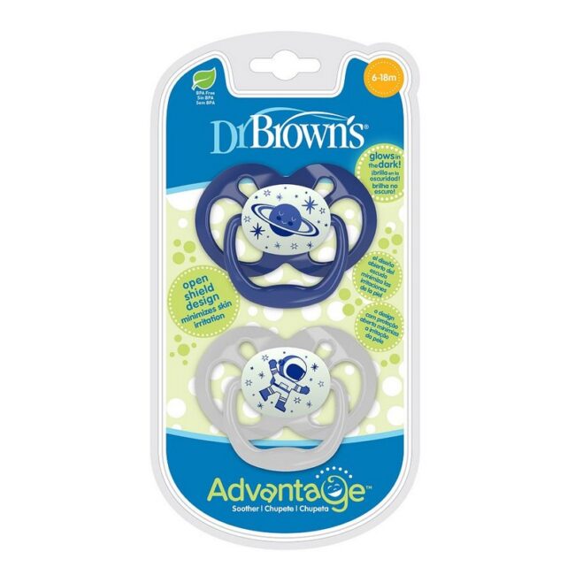 DR. BROWN'S - CHUPETE DE DISTRACCION FLUORESCENTE ETAPA 2 (6-12M) AZULX2 P