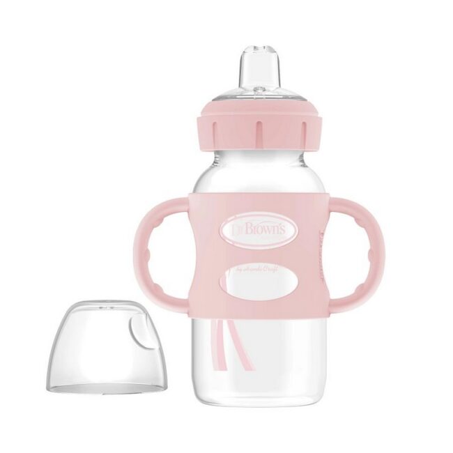 DR. BROWN'S - BIBERON 9OZ/270ML C/ANCHO C/ASAS DE SILICONA ROSA WB91082-P3