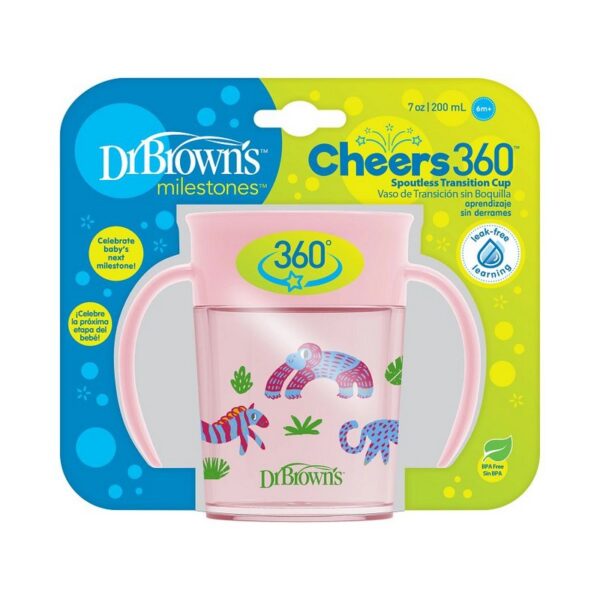 DR. BROWN'S - VASO 360-200ML ROSA C/DISENO TC71005