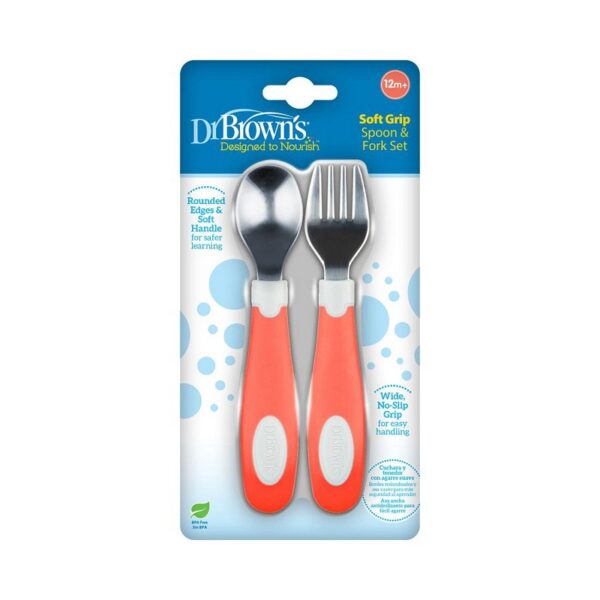 DR. BROWN'S - SET DE CUCHARA+TENEDOR CORAL TF026
