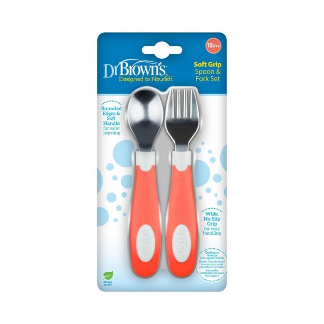 DR. BROWN'S - SET DE CUCHARA+TENEDOR CORAL TF026