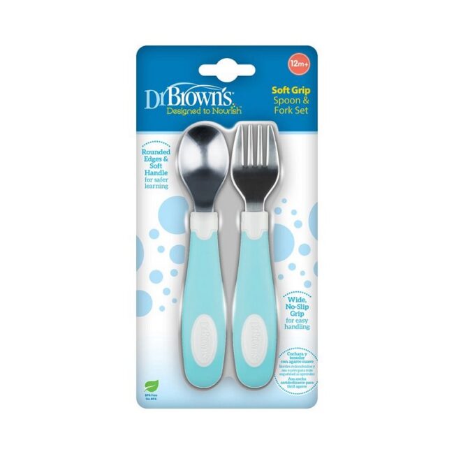DR. BROWN'S - SET DE CUCHARA+TENEDOR VERDE TF027