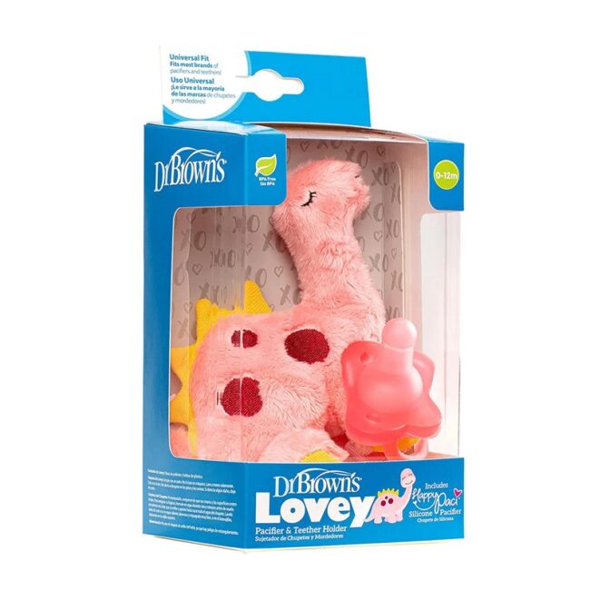 DR. BROWN'S - CHUPETE DE TRANSICION + PELUCHE DINO ROSA AC217