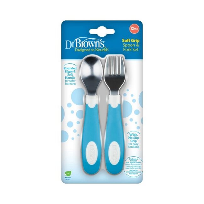 DR. BROWN'S - SET DE CUCHARA+TENEDOR AZUL TF028